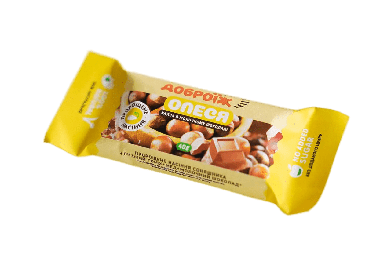 Жива халва Олеся без цукру в молочному шоколадi з фундуком Доброїж 40 г