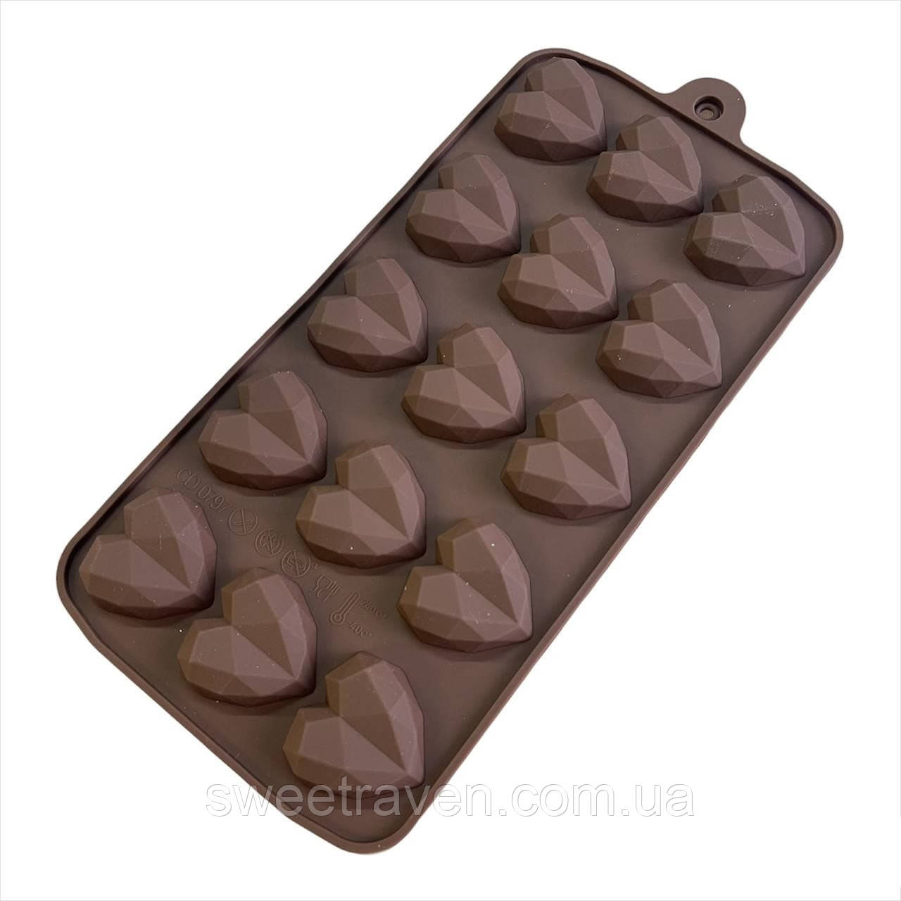 Силіконова форма для цукерок Гранені Серця, фото 1