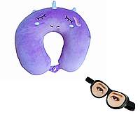 Набор Дорожная Подушка LSM для путешествий и маска для глаз Глаза, фиолетовый