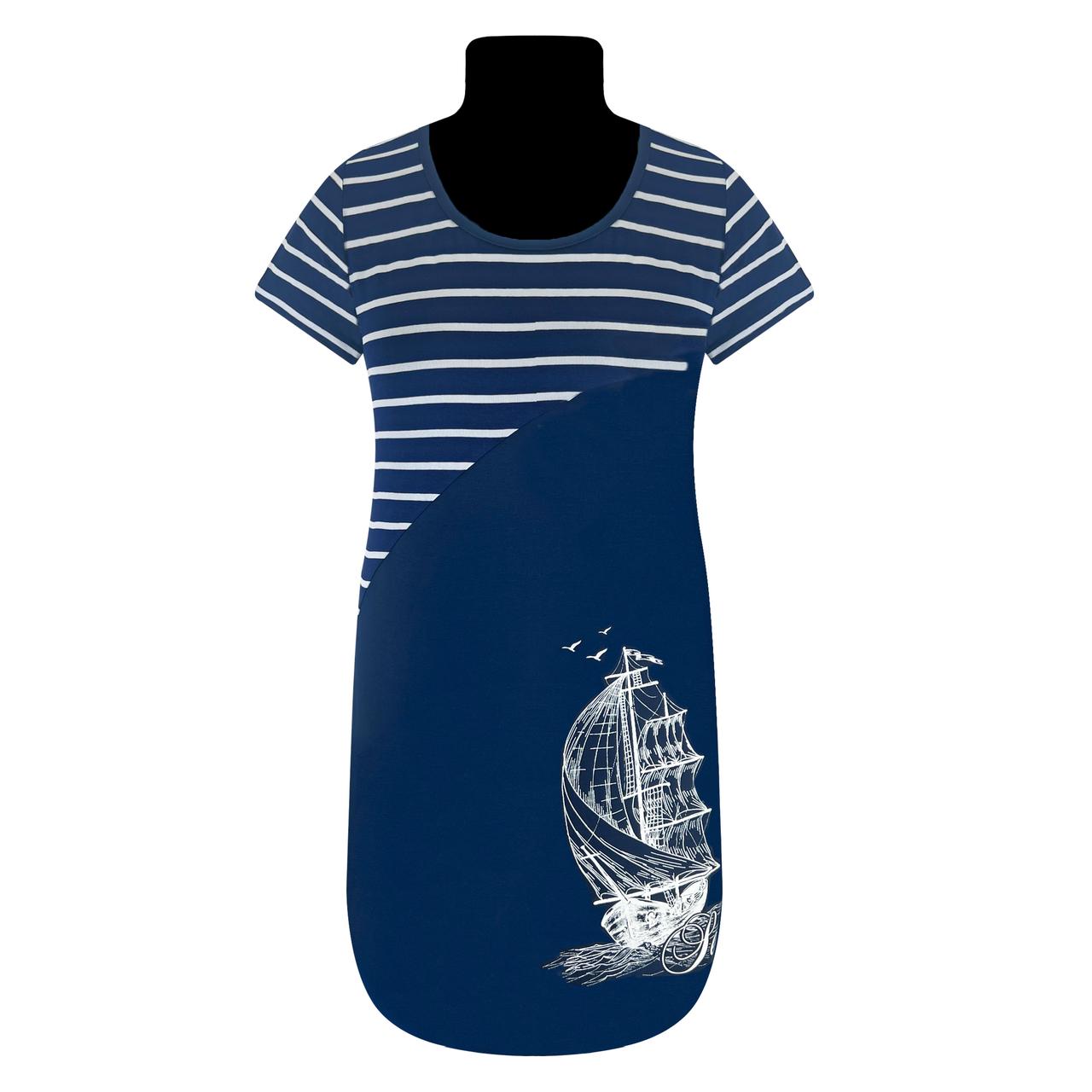Сукня жіноча з накатом корабель смужка 48 темно-синій (4569)