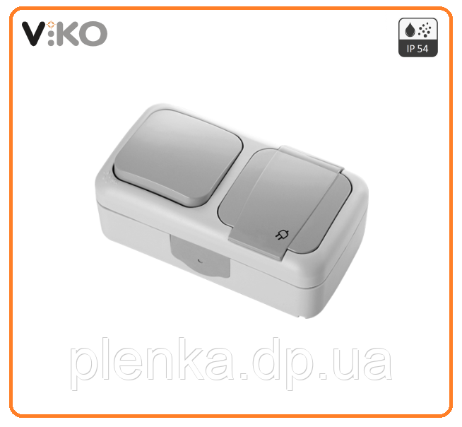Блок вимикач 1-кл.+ розетка Viko Palmiye Сірий 90555581, фото 1