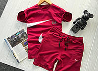 Мужской летний костюм Футболка + Шорты Nike Big Swoosh бордовый комплект Найк (Bon)