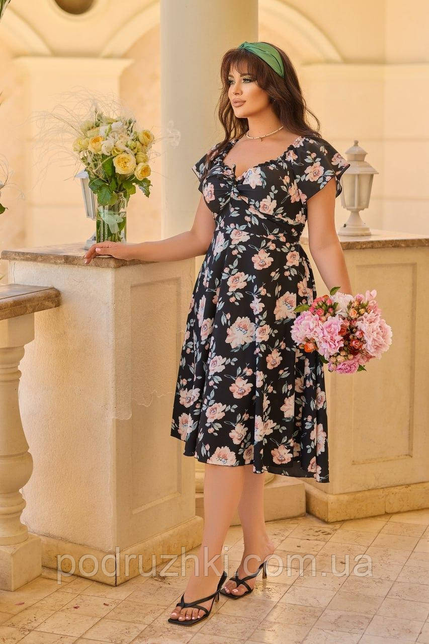 Ніжна жіноча літня сукня селянка Тканина софт шовк Розміри 48-52,54-58,60-64, фото 1