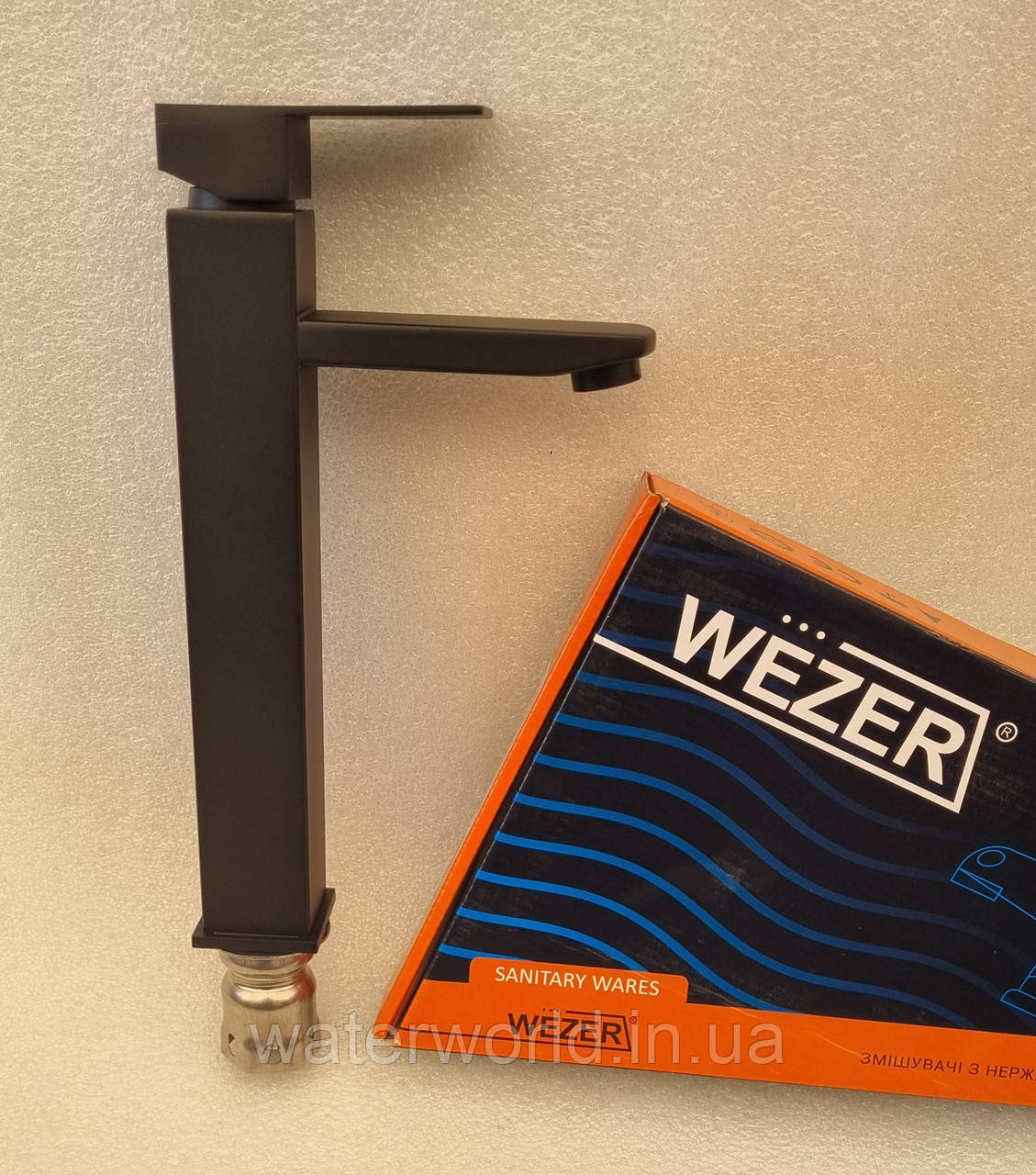 Високий змішувач для умивальника WEZER PRO11-02-Black чорного кольору, фото 1
