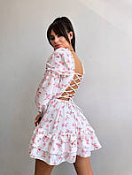 Короткое платье с пышной юбкой с воланом присобранным верхом и шнуровкой на спине (р. S, M) 66035316Е