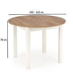 Круглий розкладний стіл на кухню Ringo 102-142 см дуб крафт на білих ніжках