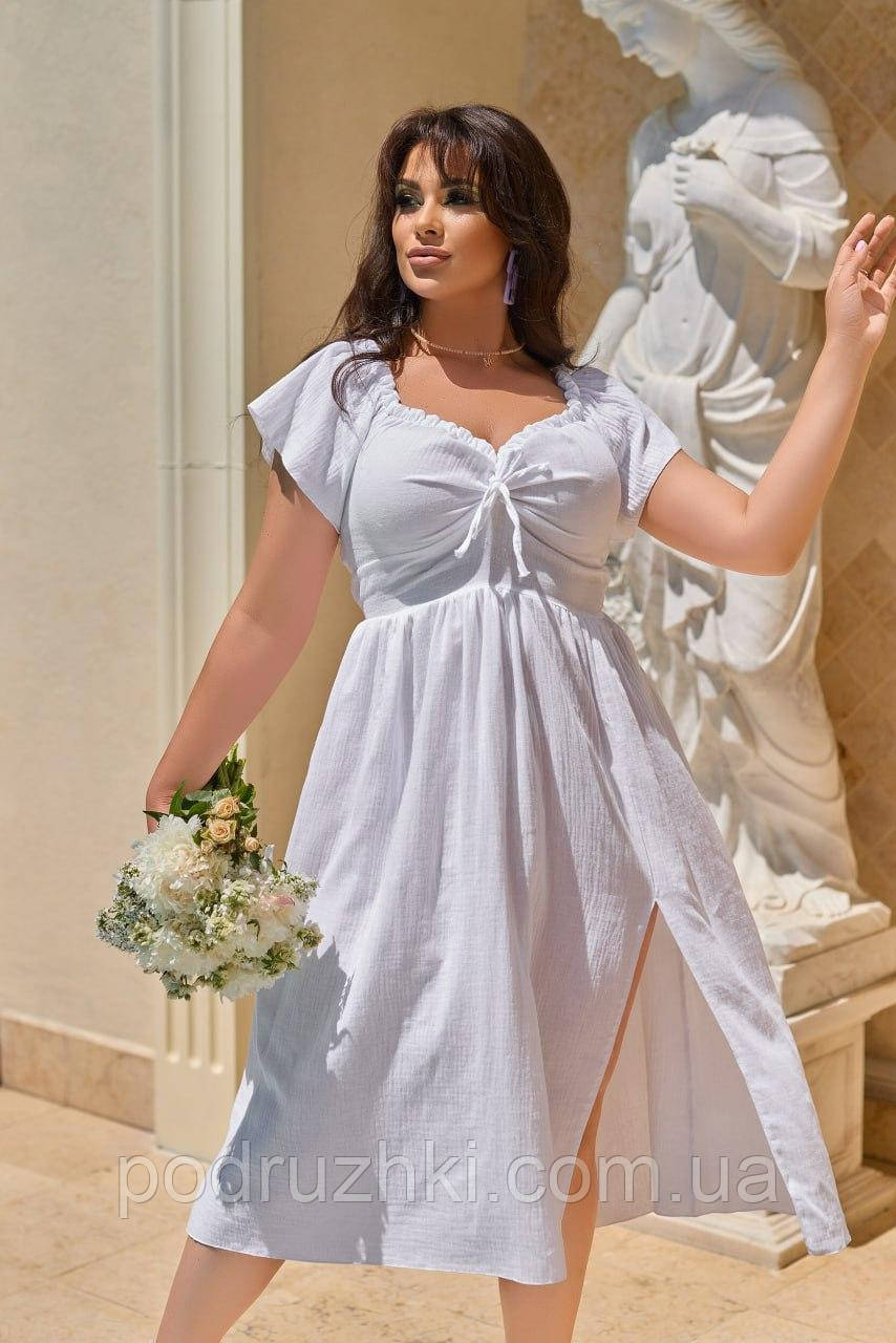 Ніжна жіноча літня сукня селянка Тканина муслін-жатка Розміри 42-46,48-52,54-58,60-64, фото 1