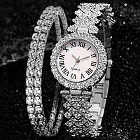 Классические блестящие женские кварцевые часы с красивым браслетом CL Queen Silver