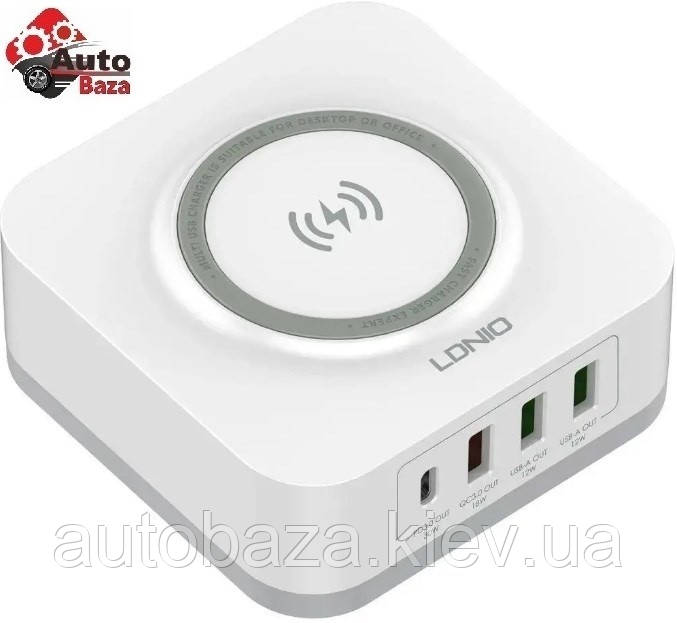 Бездротовий зарядний пристрій (індукційний) LDNIO AW004 3 USB/ Type-C QC PD 32W білий (15 Вт + PD30W+ QC18W+2Auto-ID)