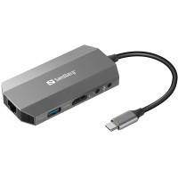 Концентратор Sandberg USB3.1 Type-C to HDMI\/USB 3.0x2\/RJ45\/SD\/TF\/PD 100W 6in1 (136-33)