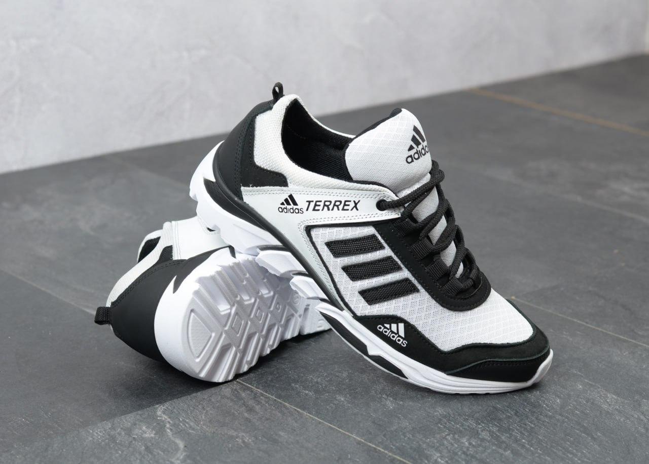 Кросівки чоловічі весна літо білі з чорний Adidas Terrex. Взуття чоловіче текстиль на літо біле Адідас Терекс