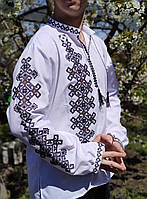 Вышиванка мужская с длинным рукавом, домотканное полотно ,р-ры: 48-60.