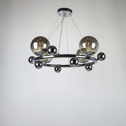 Люстра-підвіс металева 4 круглі скляні плафони срібло 58x50 см, фото 1