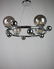 Люстра-підвіс металева 4 круглі скляні плафони срібло 58x50 см, фото 2