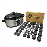 Набір базальтових масажних каменів 45 шт Нагрівач 6л Набір для стоунмасажу Базальтові масажні камені