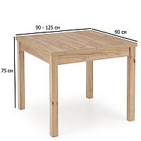 Стол квадратный раскладной Tiago 90-125х90 см дуб крафт на четырех ножках для маленькой кухни