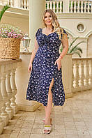 Красивое женское летнее платье с разрезом на ножке Ткань штапель Размеры: 42-46 48-52 54-58 60-64