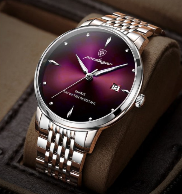 Гарний міцний срібний чоловічий кварцовий годинник з металевим ремінцем