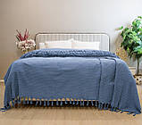 Покривало-простирадло жакардове піке 245х270 ТМ Zeron Lacivert колір синій