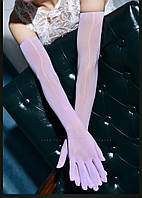 Перчатки рукавичка сиреневые капроновые фиолетовые вечерние аксессуар выше локтя длинные