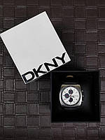 Мужские наручные часы DKNY NY5082 серебристый циферблат черный кожаный ремень