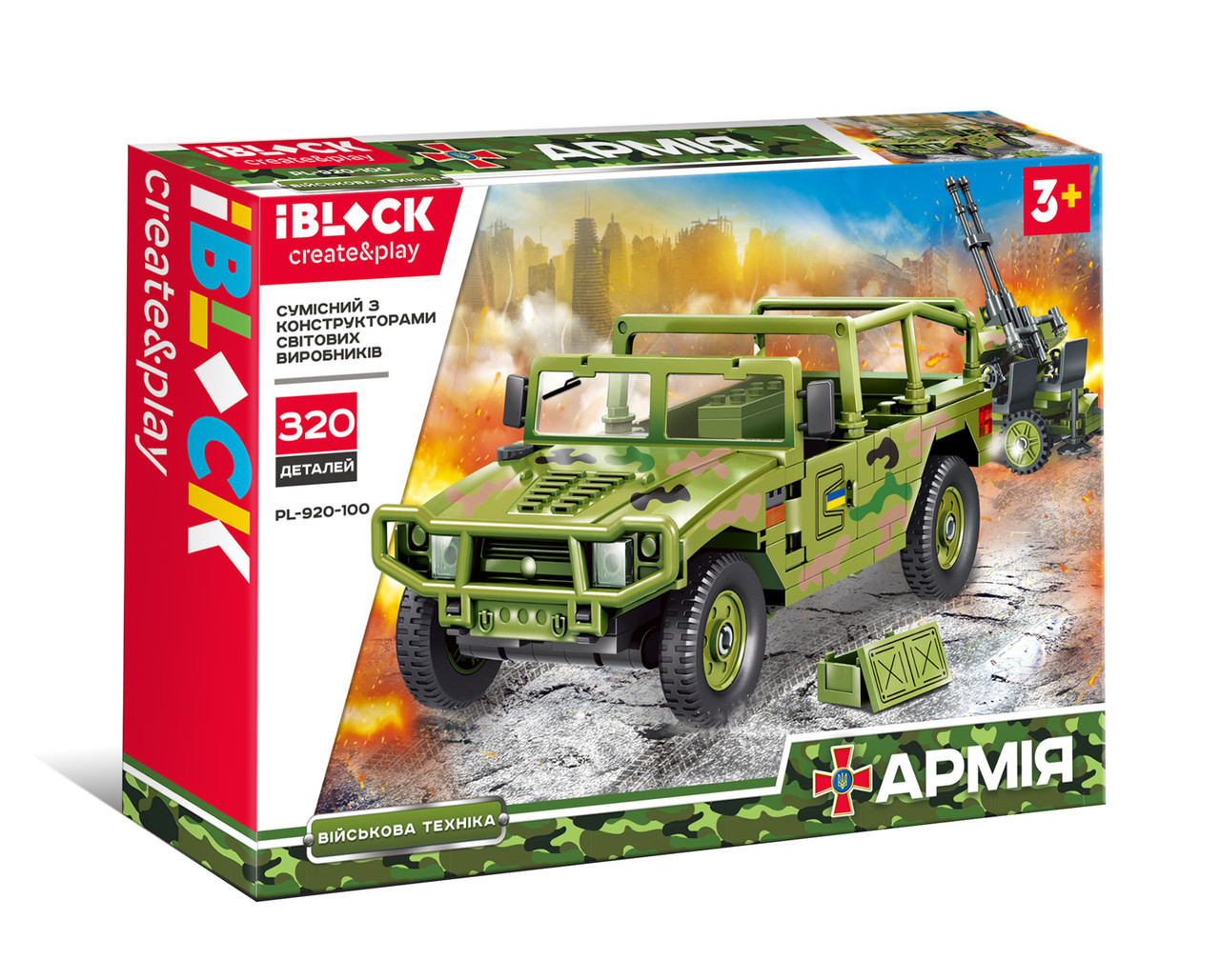 Конструктор IBLOCK Армія PL-920-100 Хаммер із зенітною установкою 320 дет. військова техніка солдатики Hummer