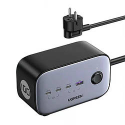 Мережевий зарядний пристрій Ugreen подовжувач GaN DigiNest Pro 1xUSB-A+3хUSB-C 100W EU 1.8 м Grey (CD226)