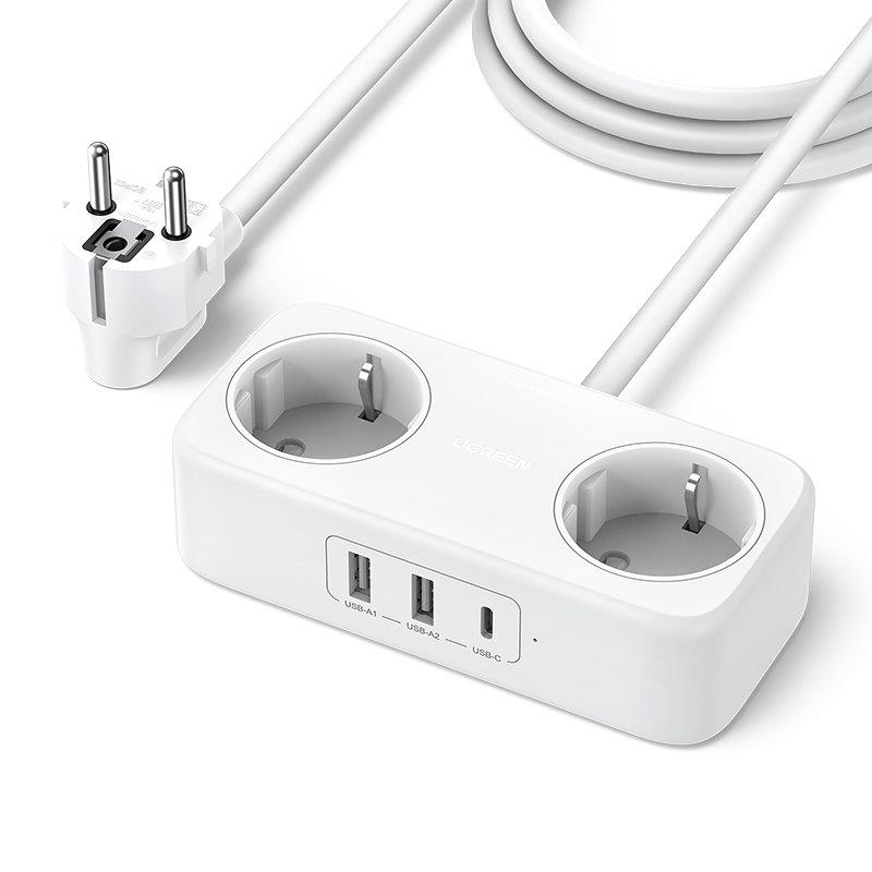 Подовжувач із розетками та USB-портами зарядний пристрій Ugreen Power Strip 30W Diginest Life White (CD280)