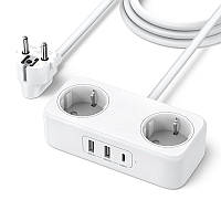 Удлинитель с розетками и USB портами зарядное устройство Ugreen Power Strip 30W Diginest Life White (CD280)