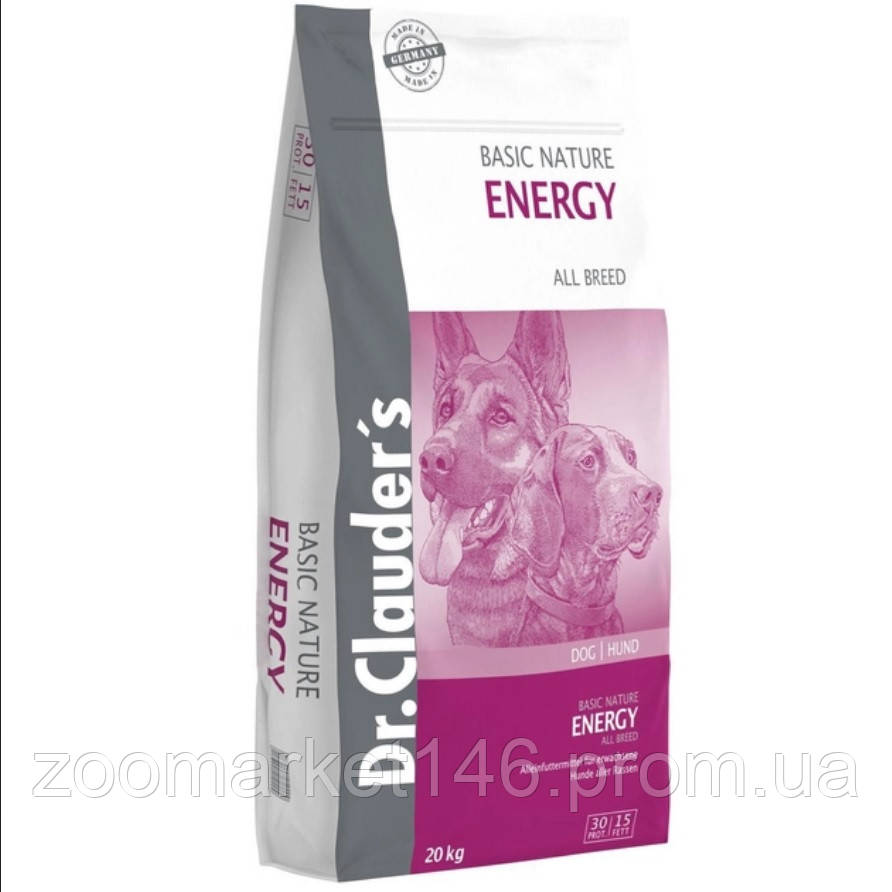 Dr.Clauder’s Basic Nature Energy, сухий корм для дорослих високоактивних собак, мікс м'яса, 20 кг