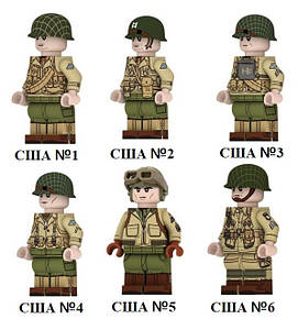 Військові фігурки, Американський солдат 6 шт., аналог лого, BrickArms