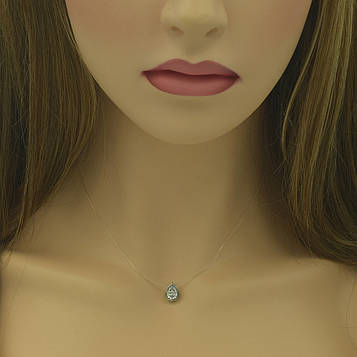 XUPING Силіконовий Шнурок Родій крапелька з білим цирконом, Довжина 41+5см, Кулон Висота 1см