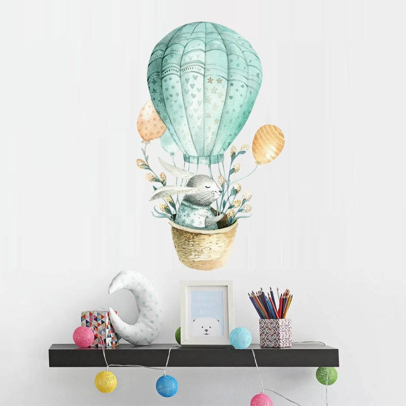 Декоративні наклейки для дитячого садка Зайчик на повітряній кулі (лист 40 х 60 см) Б156-33