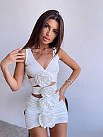 Красивый женский костюм топ и мини юбка с розами ручная работа Kb1656