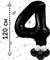 Фольгированная цифра- шар 4 черная на стойке-подставке из воздушных шаров