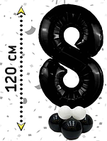 Фольгированная цифра- шар 8 черная на стойке-подставке из воздушных шаров