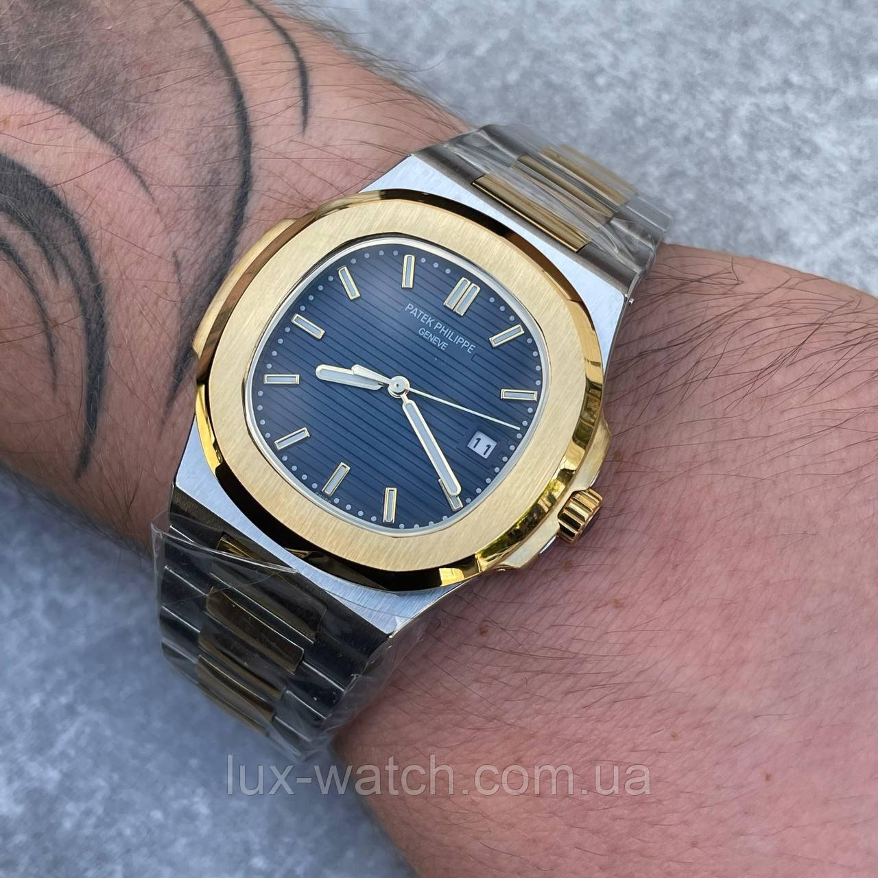 Годинник наручний Patek Philippe Nautilus Silver/Gold-Black/Blue преміального ААА класу