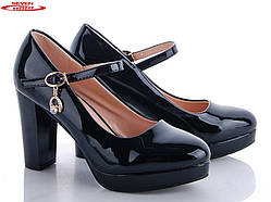 Жіночі чорні туфлі екошкіра на стійкому підборі розмір 36 38 40