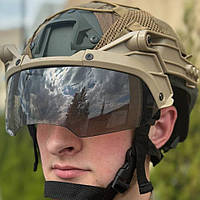 Очки маска тактические противоударные на шлем Койот (темные или светлые линзы) нейлон и поликарбонат