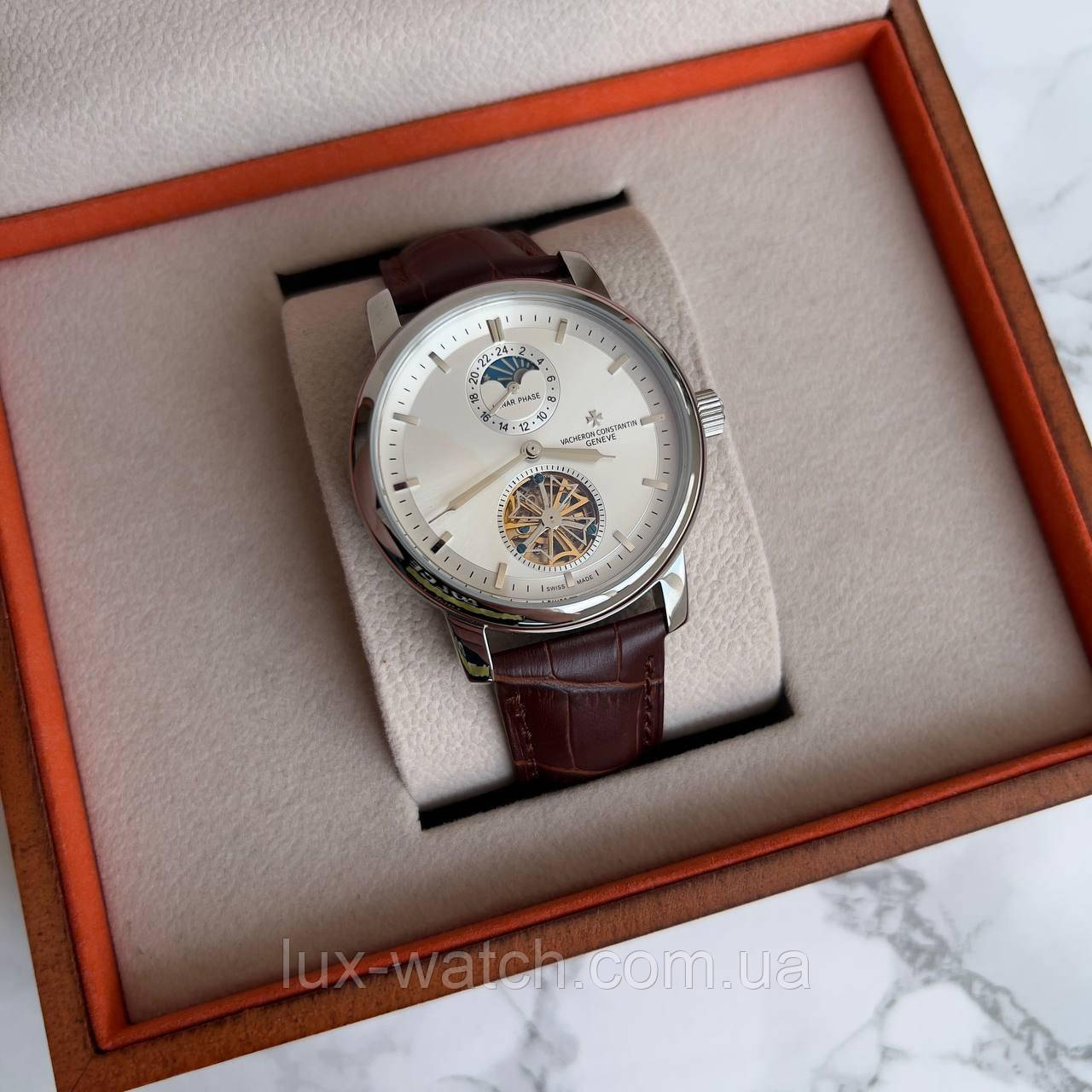 Годинник наручний Vacheron Constantin Geneve Silver-Brown преміального ААА класу