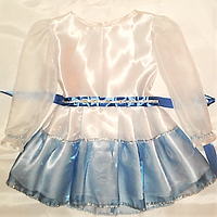 Детское нарядное атласное с длинным рукавом платье, белое с голубым, на девочку 1-2 года, рост 80-92 см