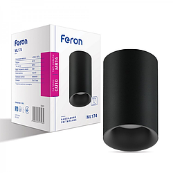 Накладний світильник Feron ML174 GU10 акцентний спот Ø70х100мм (під змінну LED лампу) циліндричний чорний