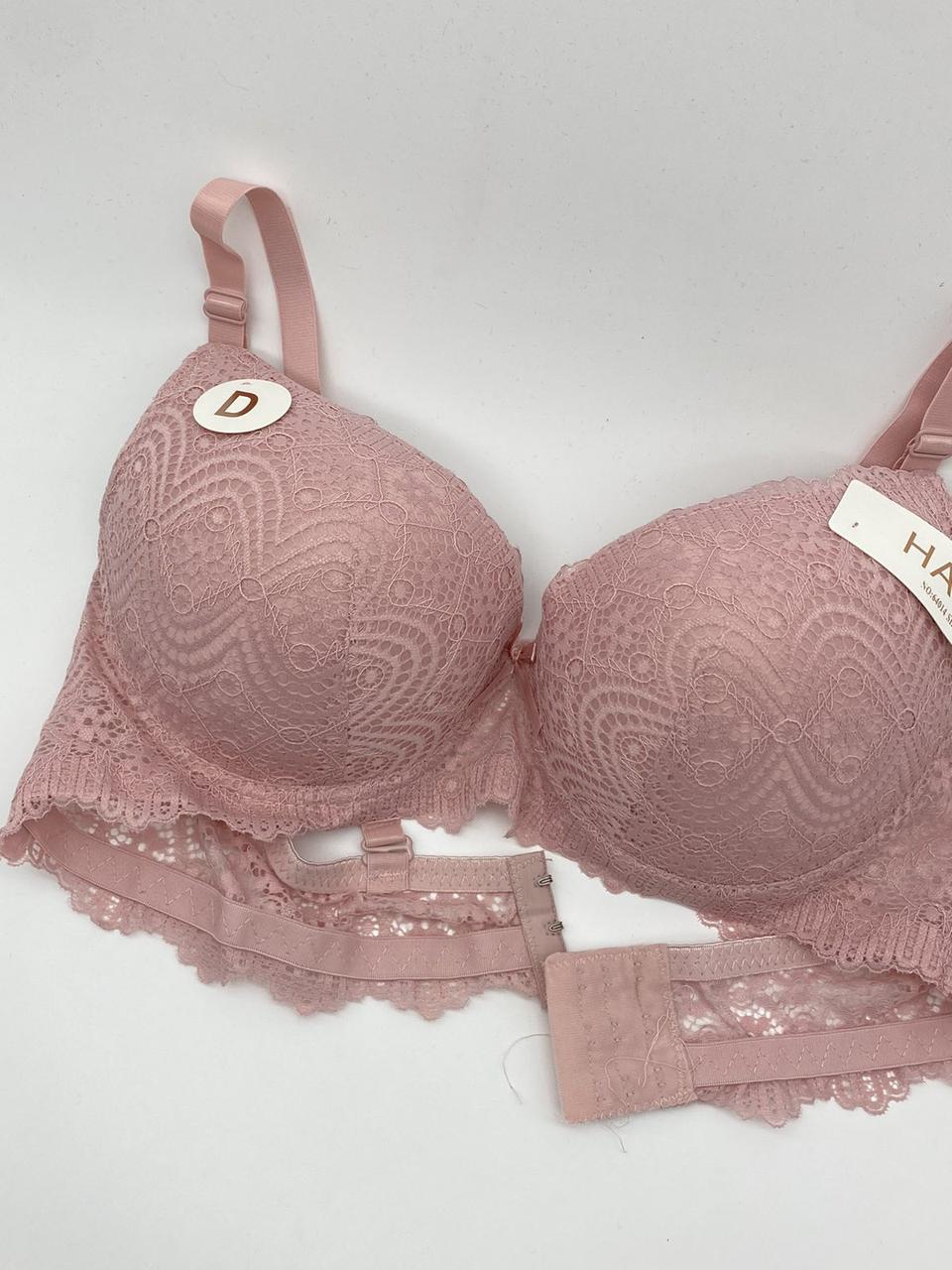 Бюстгальтер мереживний пудровий HANA чашка D на 3 гачки 64014-4, фото 1