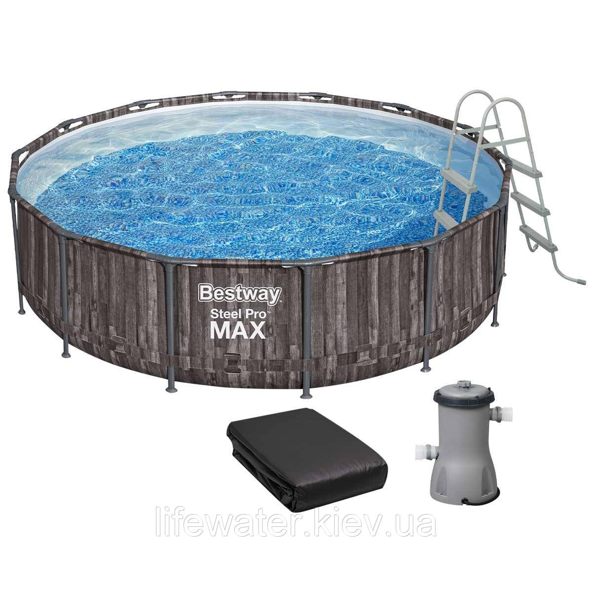 Bestway Каркасний басейн Bestway Wood Style 5614Z (427х107 см) з картриджним фільтром, тентом та драбиною