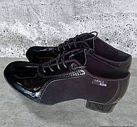 Мужские туфли для занятий бальными танцами ( стандарт) Натуральный лак+замш,черные, 22,5 см (34,5 р)