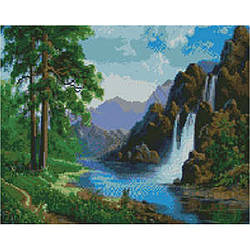 Алмазна картина Strateg ПРЕМІУМ Гірський водоспад розміром 40х50 см (L-360)