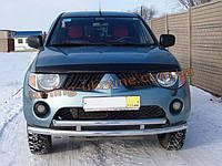 Защита переднего бампера труба двойная D60-42 на Mitsubishi L200 2012+