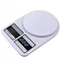 Белые кухонные электронные весы с дисплеем DT400, способные взвешивать до 7 кг.