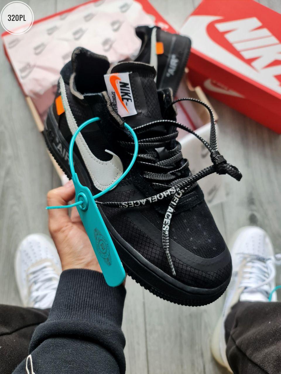 Чоловічі кросівки Nike Air Force 0ff White Black (Чорні) Найк Аїр Форс повсякденні текстиль замш весна літо