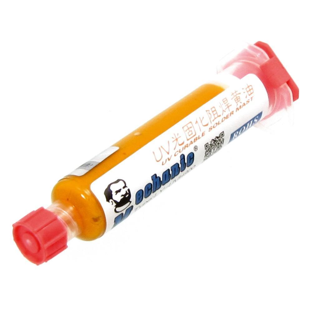 TU TU Лак изоляционный Mechanic LY-UVH900, жёлтый, в шприце, 10 ml (LW UV curing solder proof printing ink)